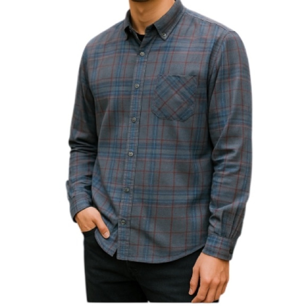 ELEMENT Mens Blue Plaid Brushed Cotton Button Down Shirt Gorpcore Long Sleeves M